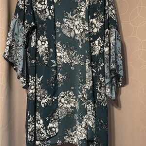 Maurices Floral Kimono Cardigan - Teal and White